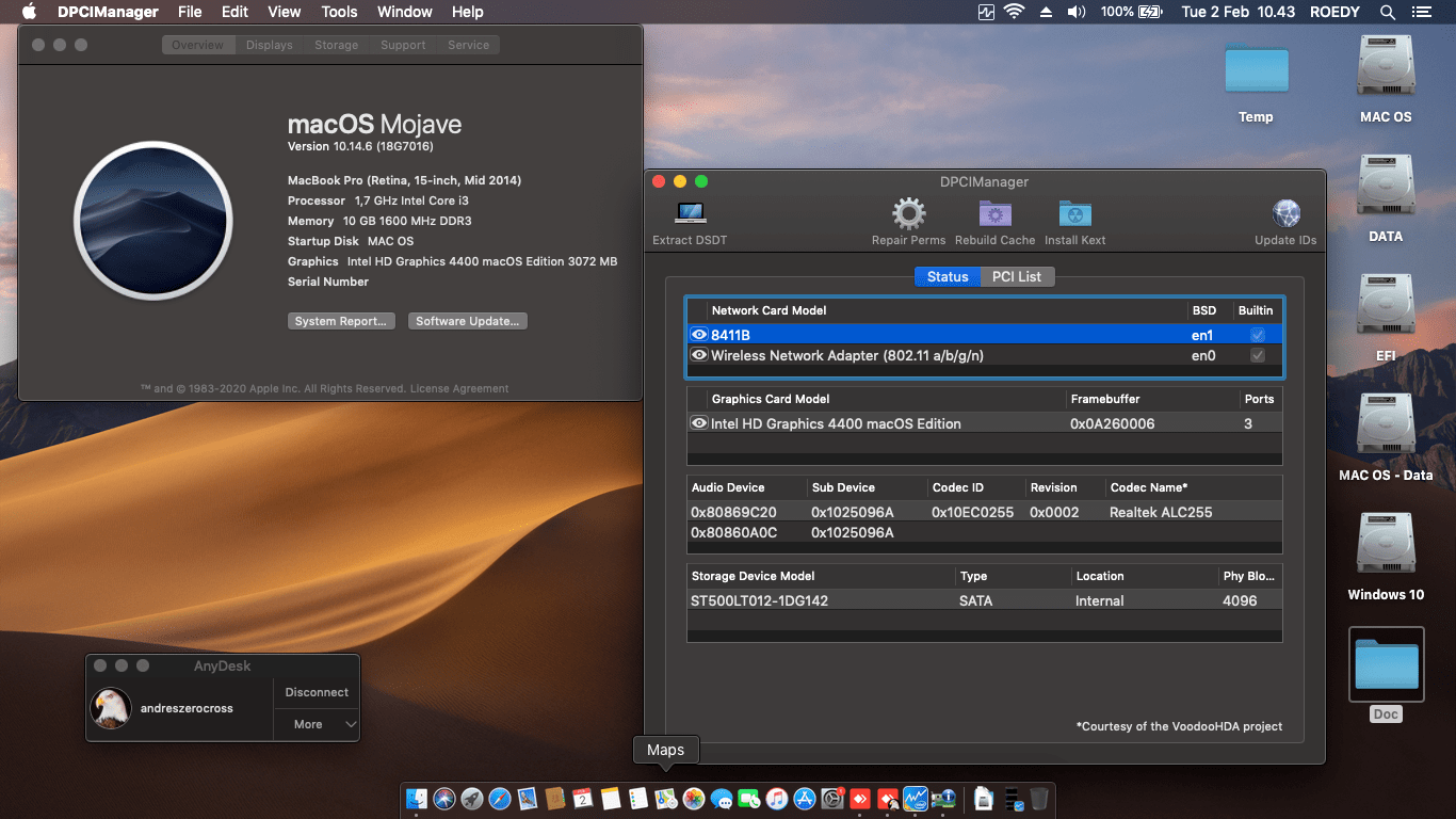 Success Hackintosh macOS Mojave 10.14.6 Build 18G7016 at Acer Aspire E5-473-GIA